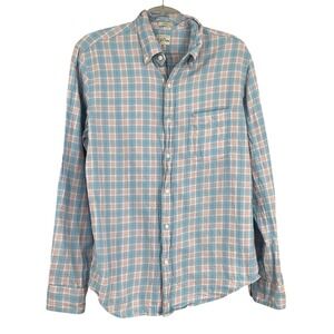 J.Crew Button Down Shirt Mens M Blue‎ Pink Cotton Linen Slim Plaid Twill